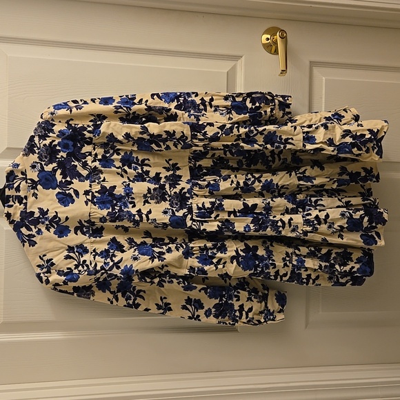 Sezane Soledad Floral Long Sleeve Dress - Blue and Cream - Picture 13 of 15